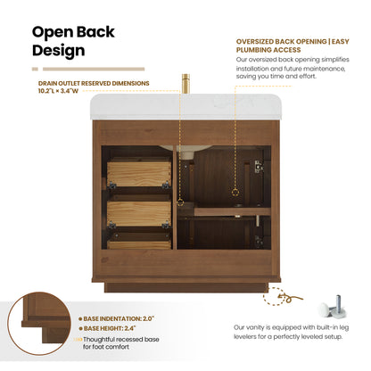 Zogno 36" Single Sink Bath Vanity in Natural Walnut