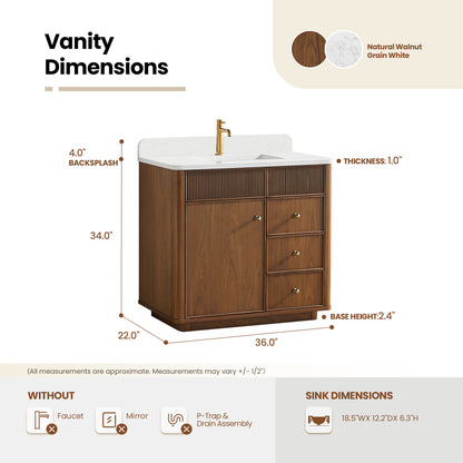 Zogno 36" Single Sink Bath Vanity in Natural Walnut