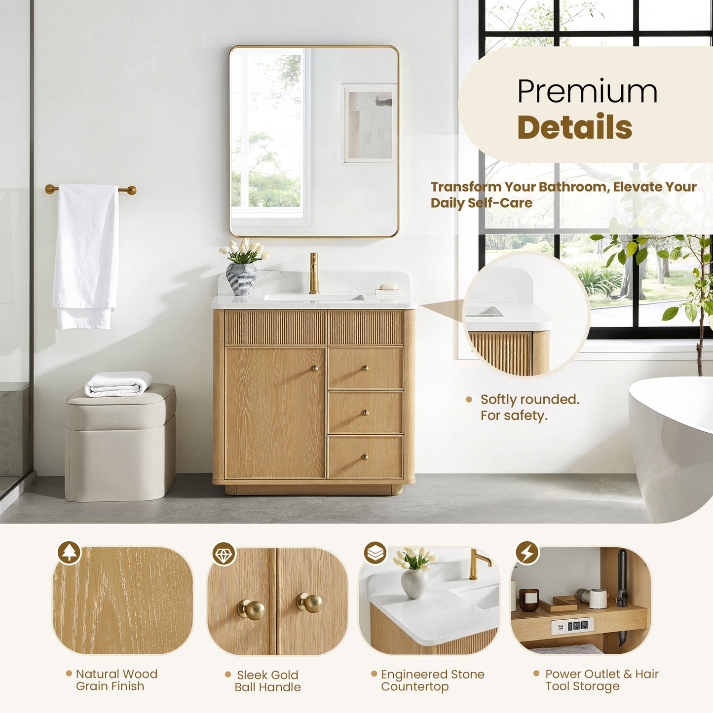 Zogno 36" Single Sink Bath Vanity in Washed Ash Grey