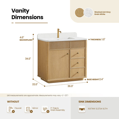 Zogno 36" Single Sink Bath Vanity in Washed Ash Grey