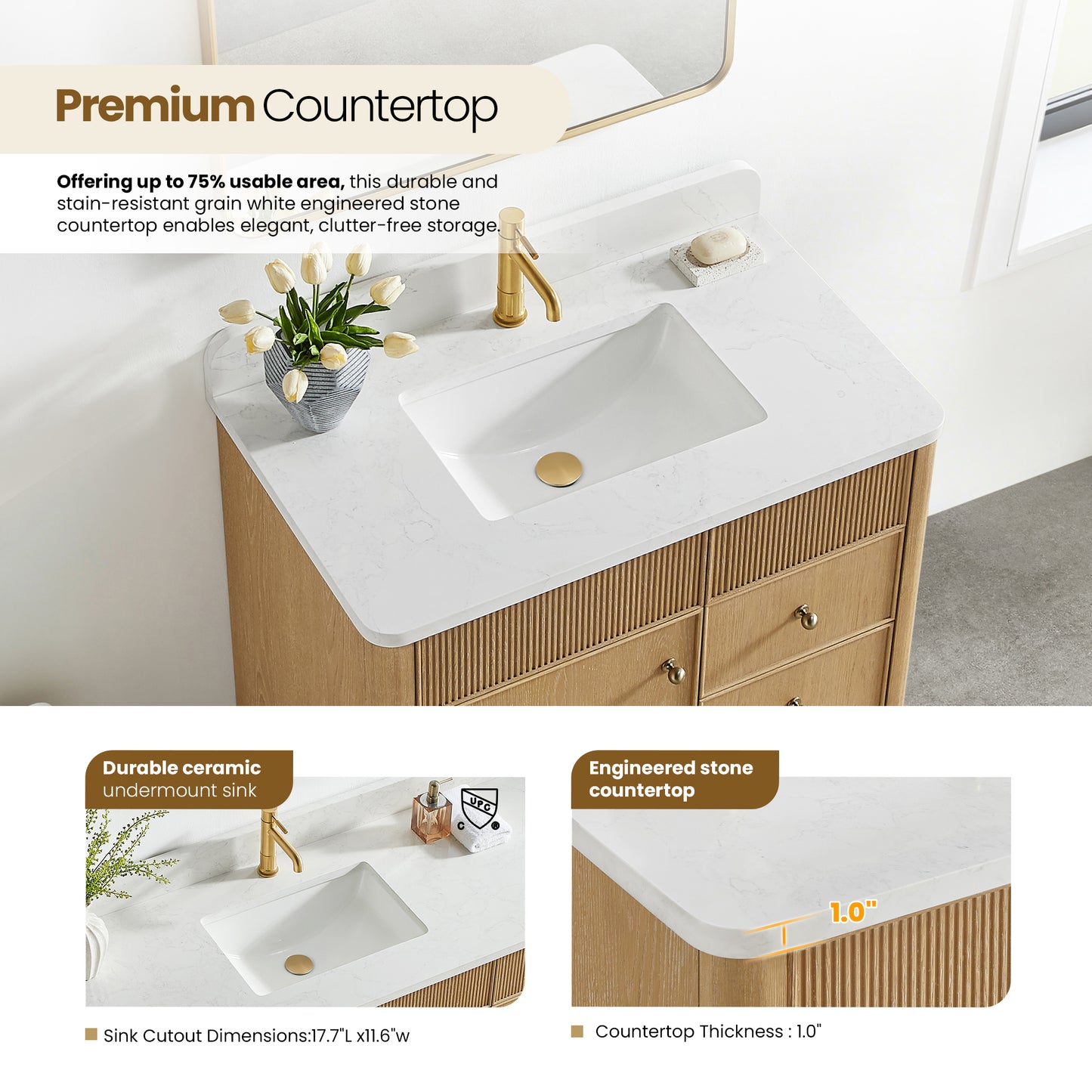 Zogno 36" Single Sink Bath Vanity in Washed Ash Grey