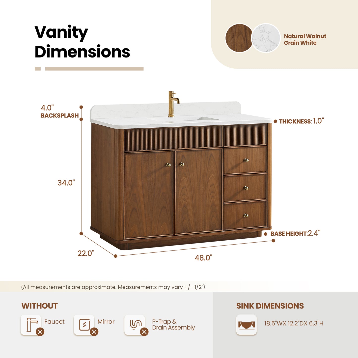 Zogno 48" Single Sink Bath Vanity in Natural Walnut