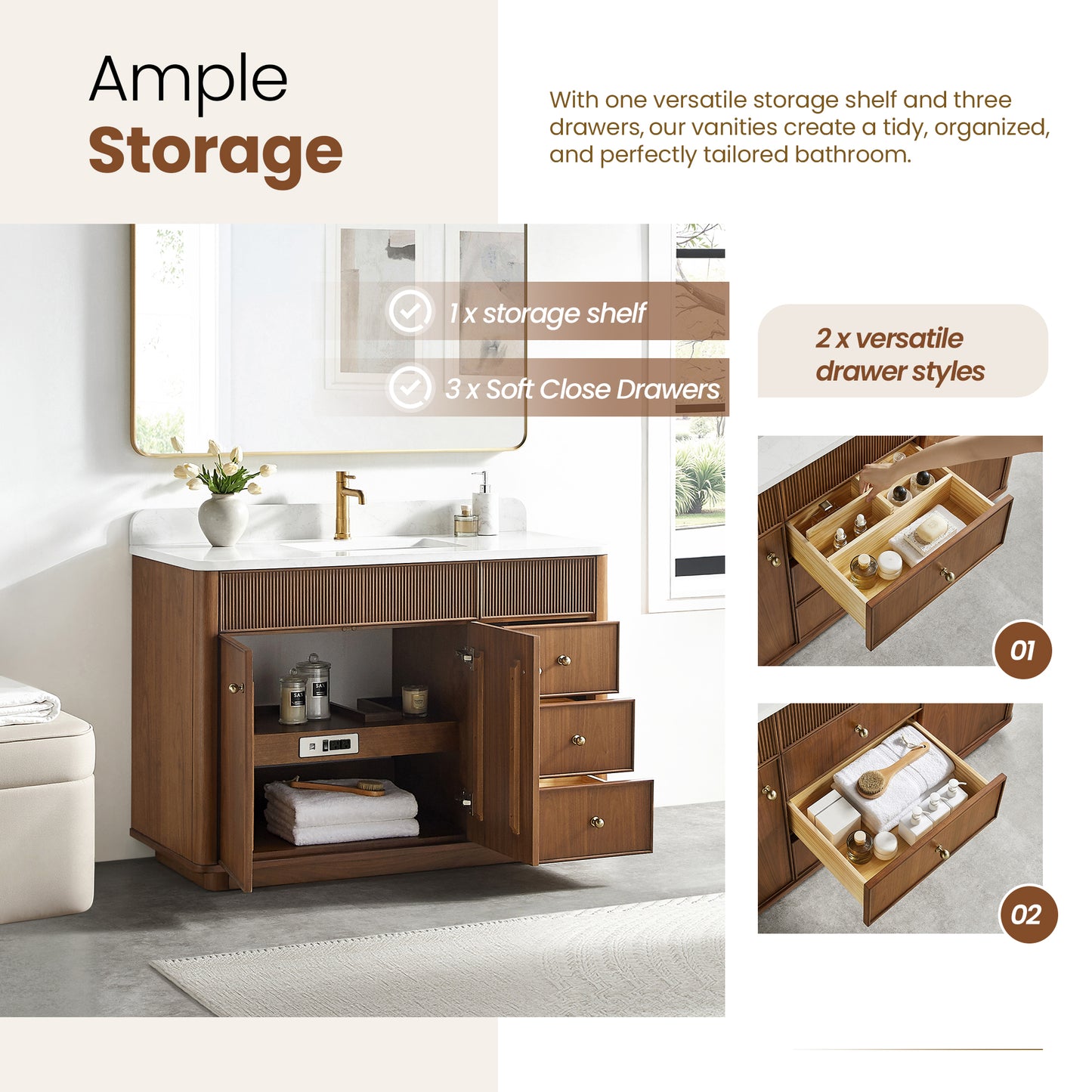 Zogno 48" Single Sink Bath Vanity in Natural Walnut