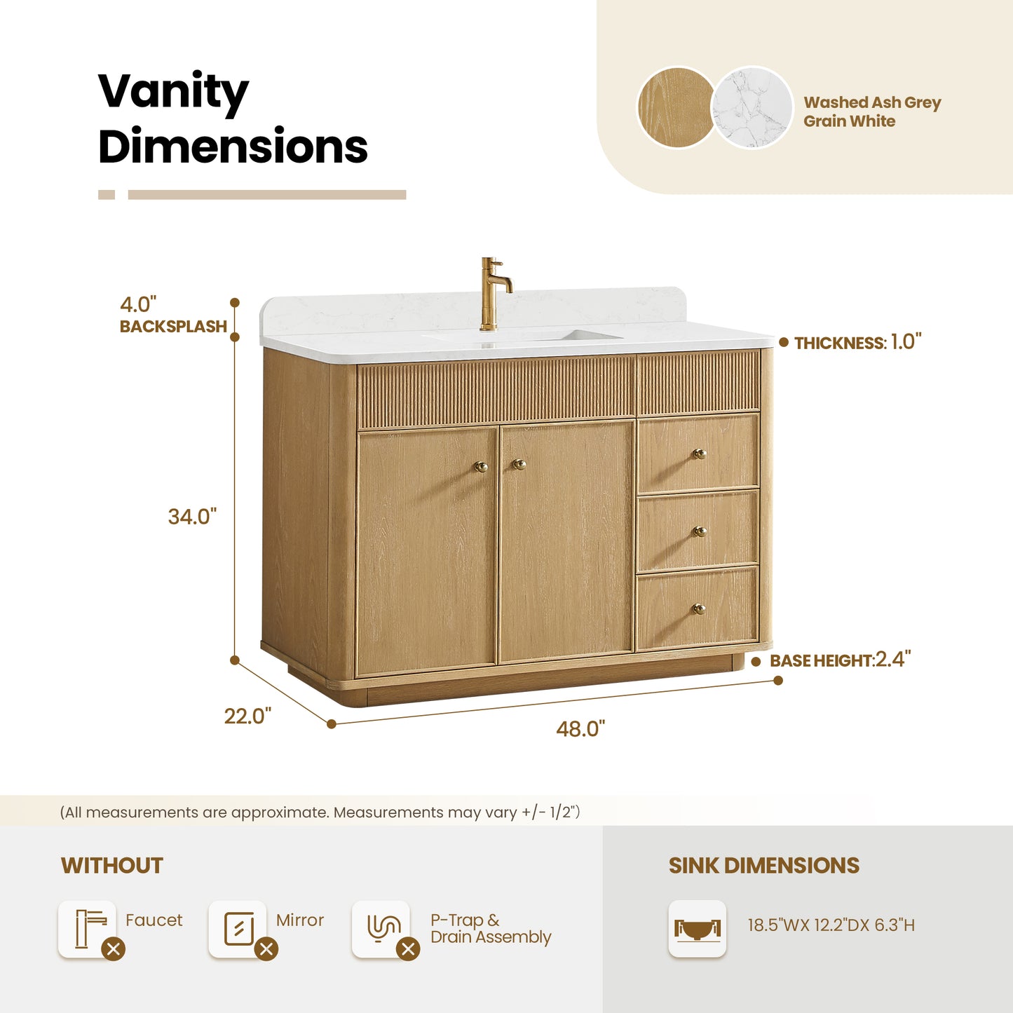 Zogno 48" Single Sink Bath Vanity in Washed Ash Grey