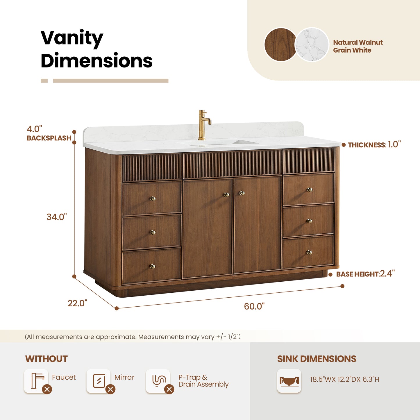 Zogno 60" Single Sink Bath Vanity in Natural Walnut