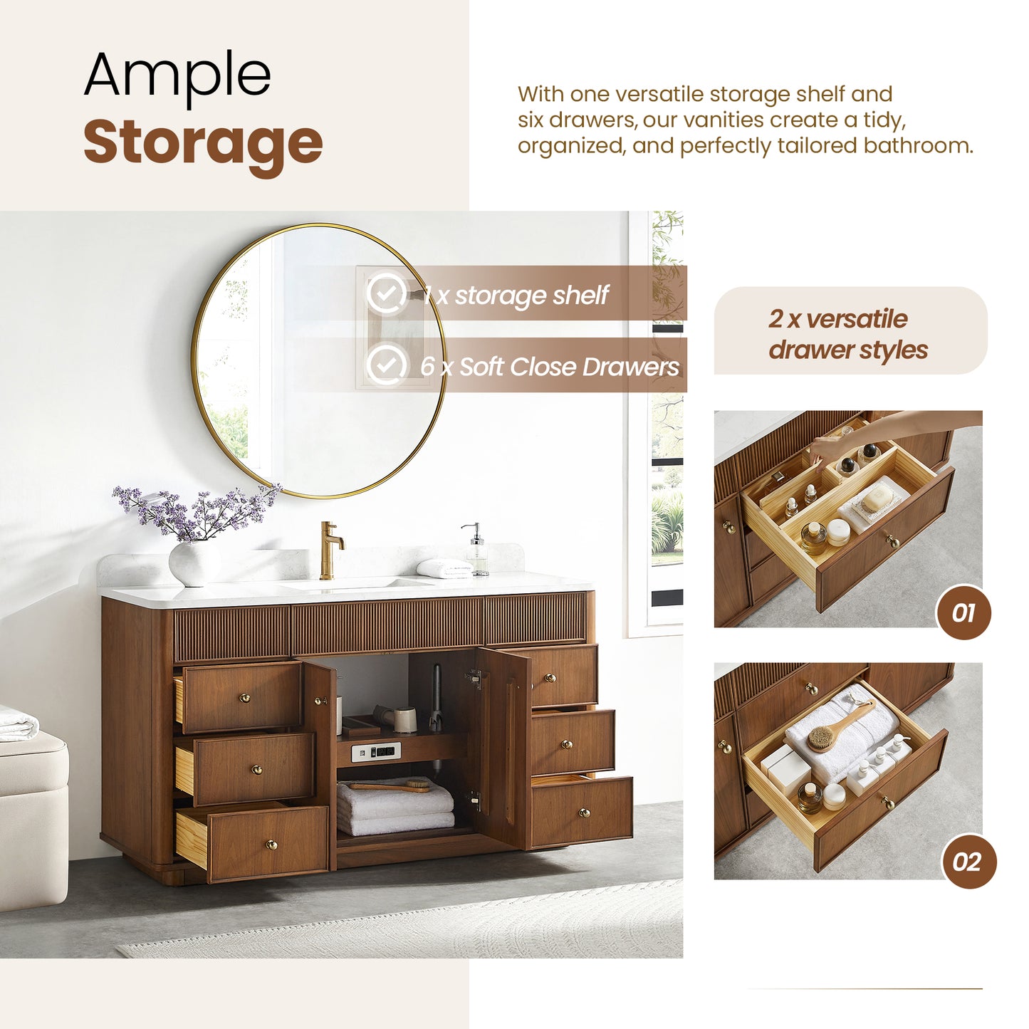 Zogno 60" Single Sink Bath Vanity in Natural Walnut