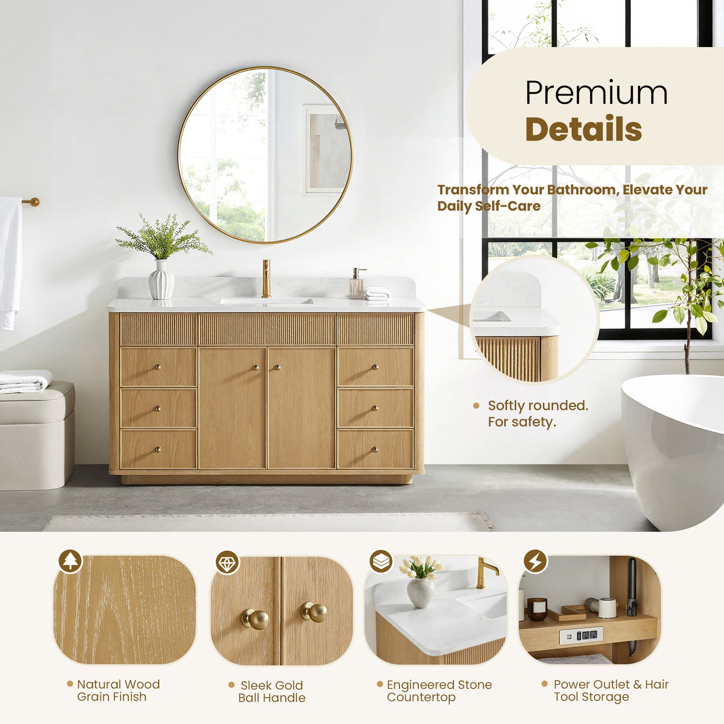 Zogno 60" Single Sink Bath Vanity in Washed Ash Grey