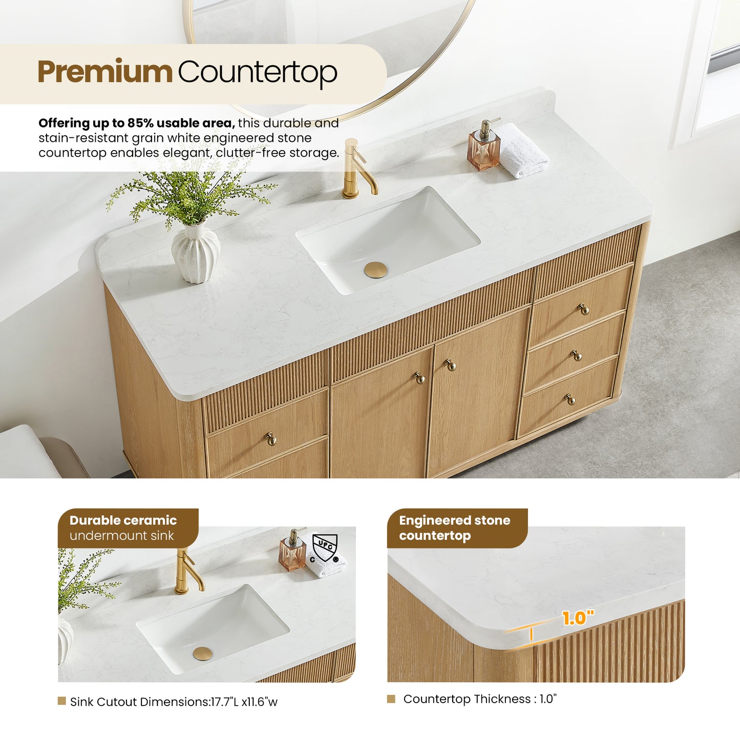 Zogno 60" Single Sink Bath Vanity in Washed Ash Grey