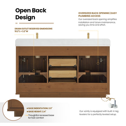 Zogno 60M" Double Sink Bath Vanity in Natural Walnut