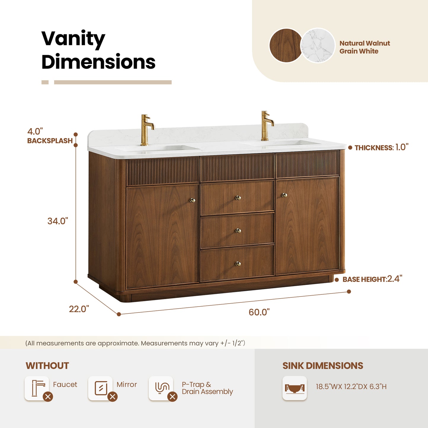 Zogno 60M" Double Sink Bath Vanity in Natural Walnut