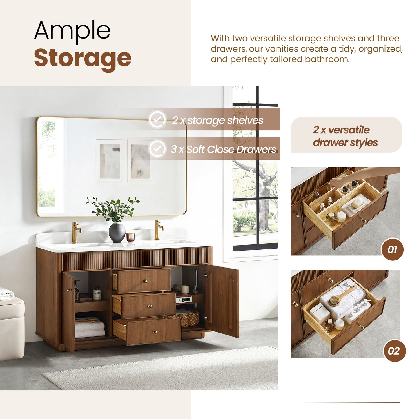 Zogno 60M" Double Sink Bath Vanity in Natural Walnut