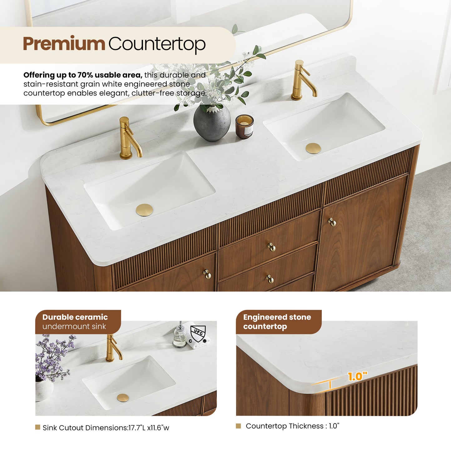 Zogno 60M" Double Sink Bath Vanity in Natural Walnut