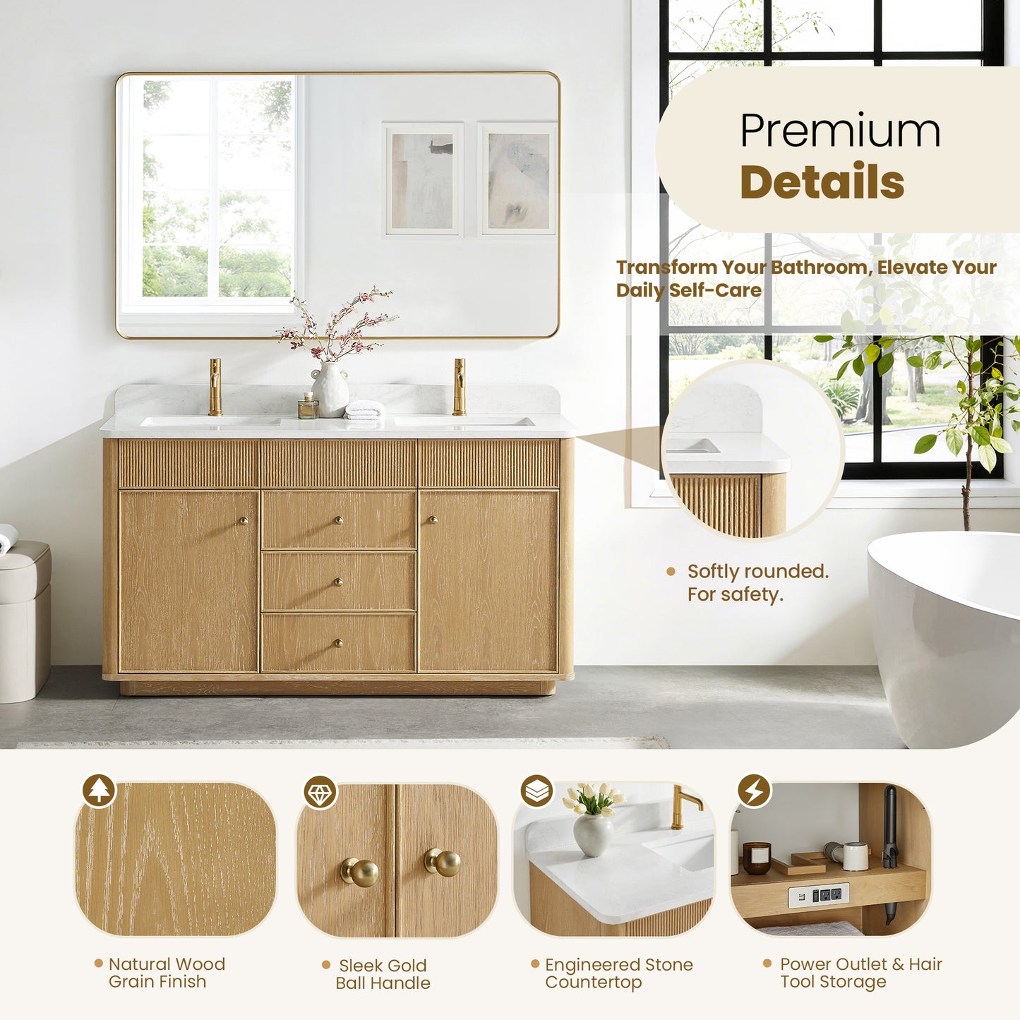 Zogno 60M" Double Sink Bath Vanity in Washed Ash Grey