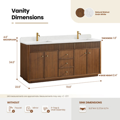 Zogno 72" Double Sink Bath Vanity in Natural Walnut