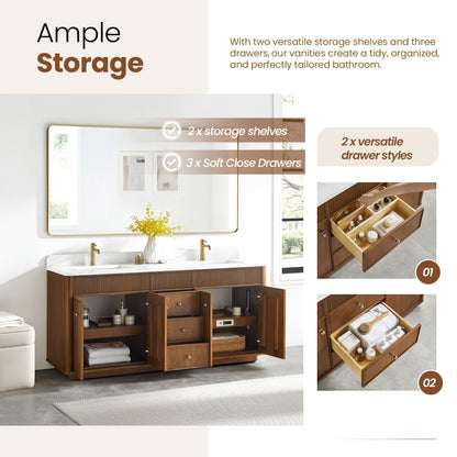 Zogno 72" Double Sink Bath Vanity in Natural Walnut