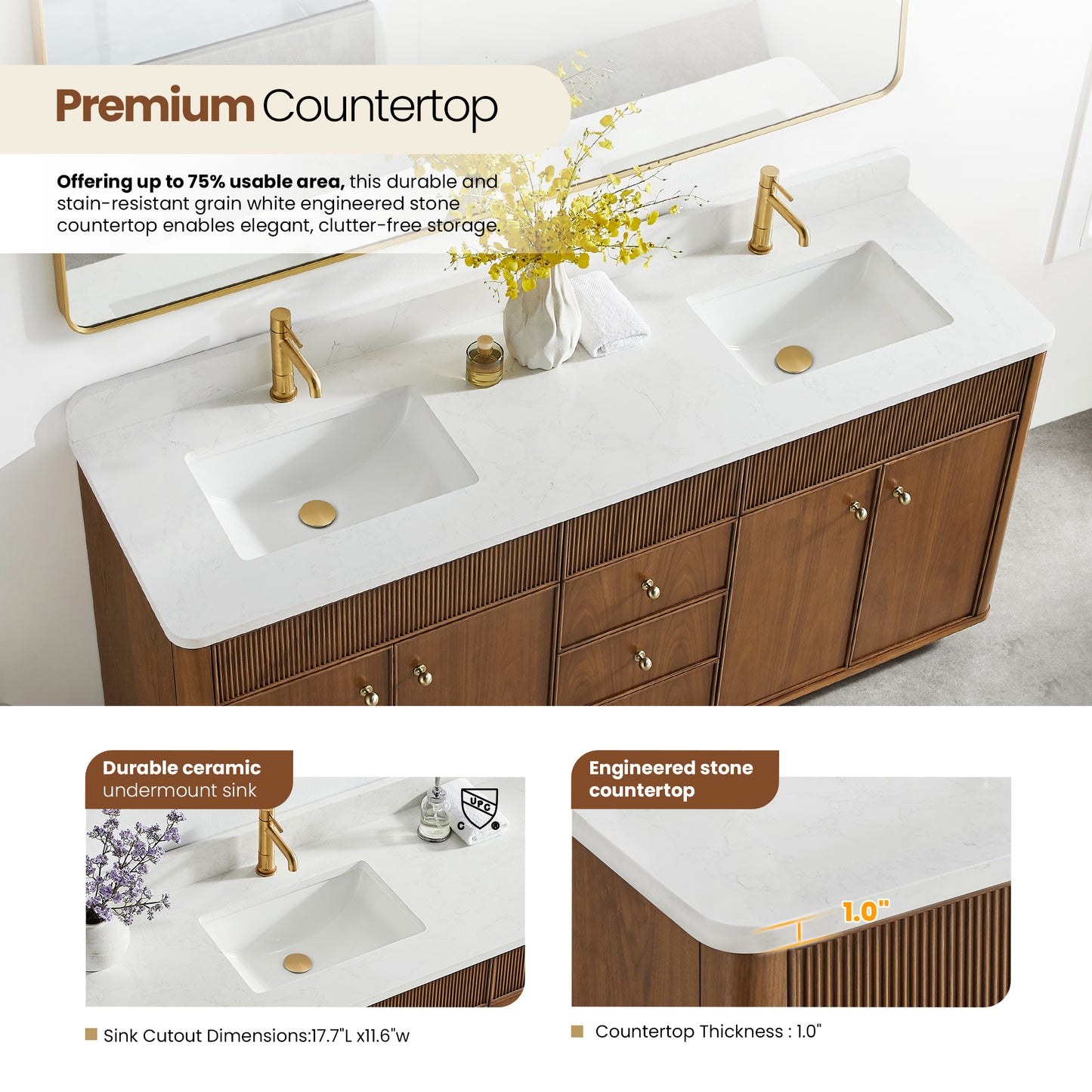 Zogno 72" Double Sink Bath Vanity in Natural Walnut