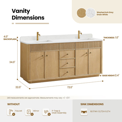 Zogno 72" Double Sink Bath Vanity in Washed Ash Grey