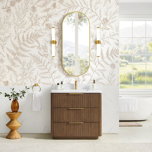 Zanica 36" Single Sink Bath Vanity in Oak Light Walnut