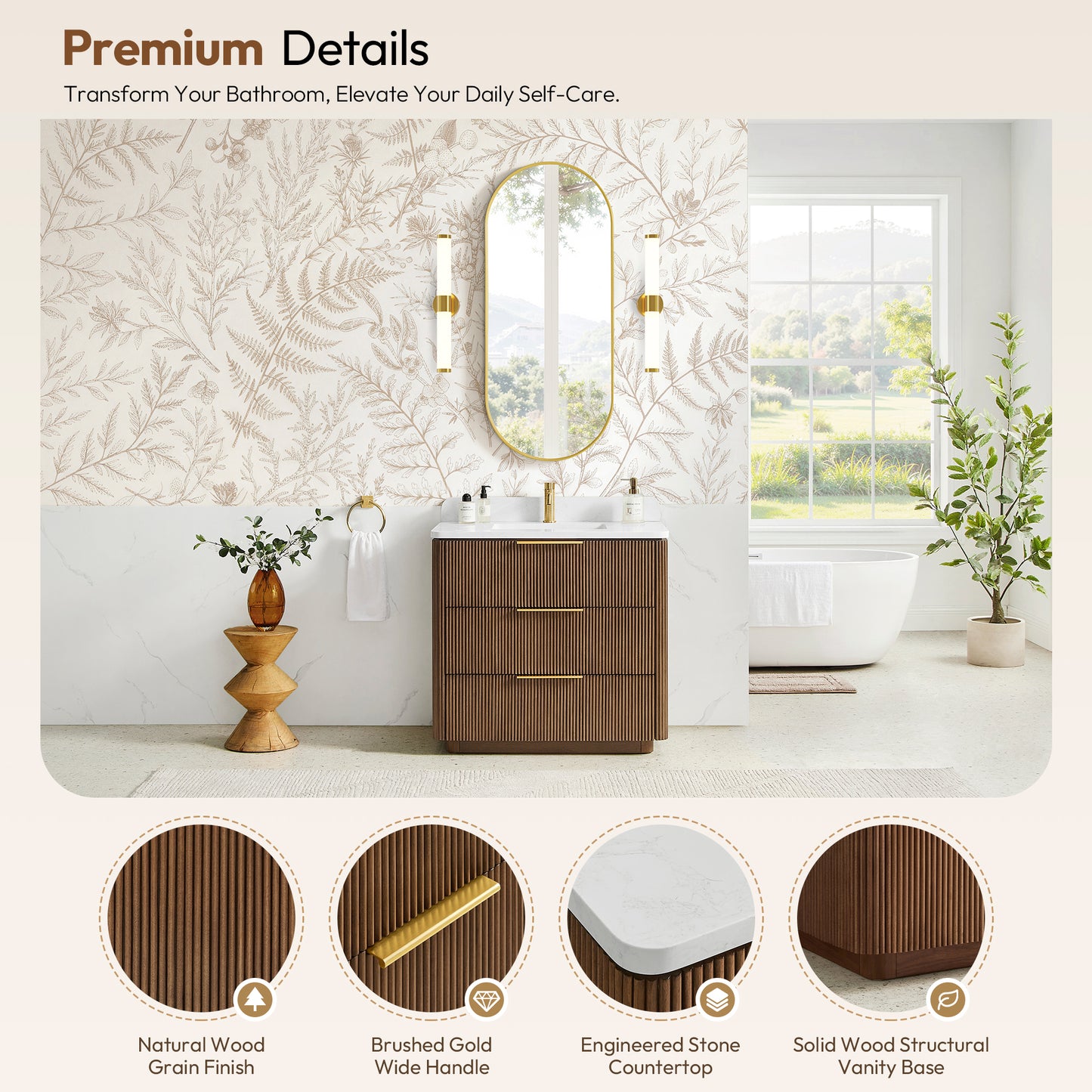 Zanica 36" Single Sink Bath Vanity in Oak Light Walnut