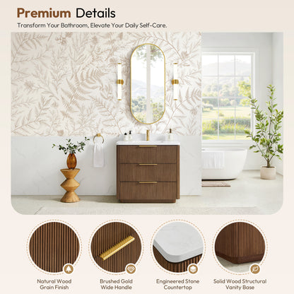 Zanica 36" Single Sink Bath Vanity in Oak Light Walnut