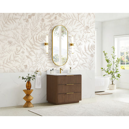 Zanica 36" Single Sink Bath Vanity in Oak Light Walnut