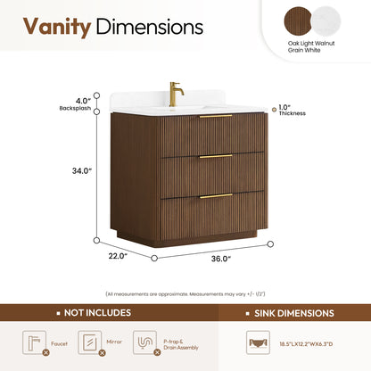 Zanica 36" Single Sink Bath Vanity in Oak Light Walnut