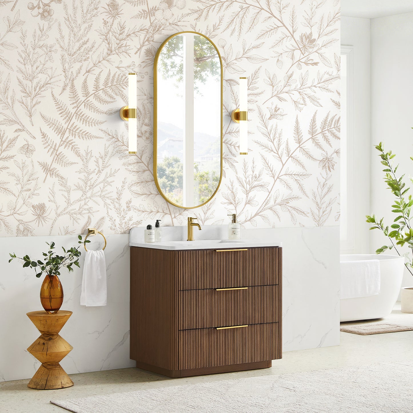 Zanica 36" Single Sink Bath Vanity in Oak Light Walnut