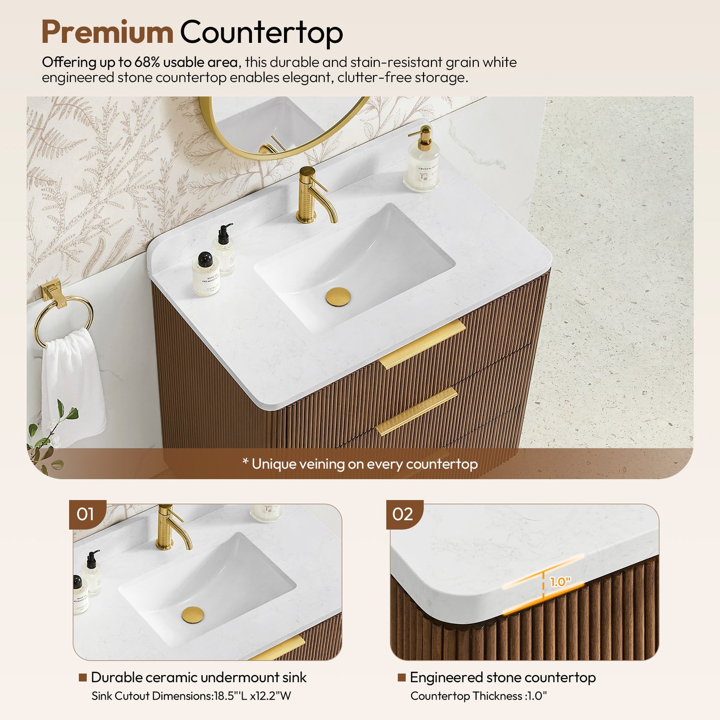 Zanica 36" Single Sink Bath Vanity in Oak Light Walnut
