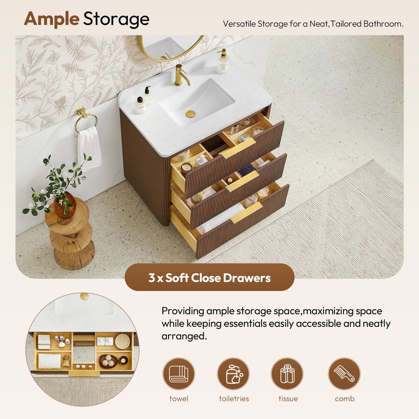 Zanica 36" Single Sink Bath Vanity in Oak Light Walnut