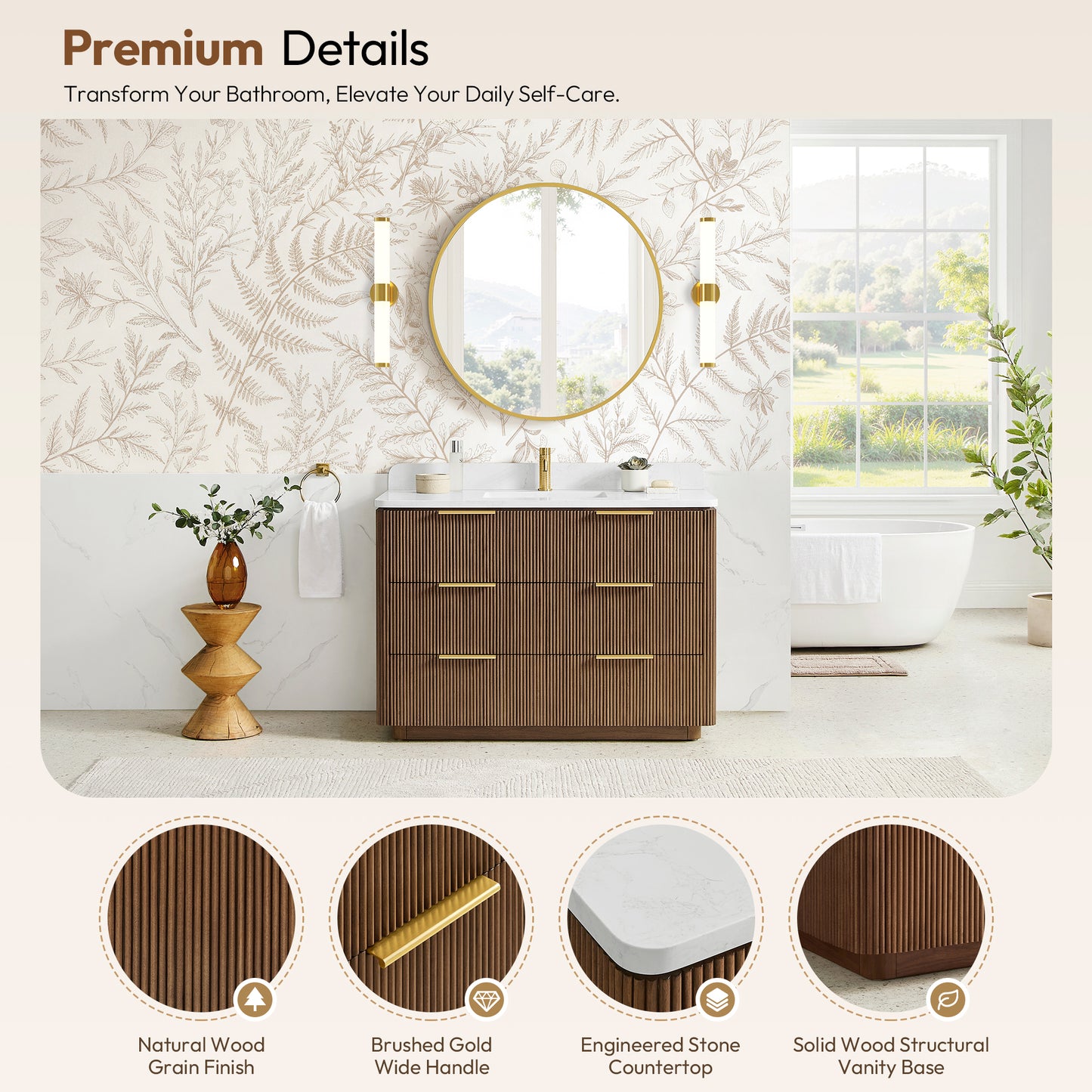 Zanica 48" Single Sink Bath Vanity in Oak Light Walnut