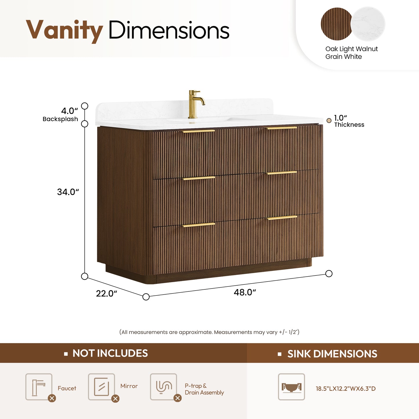 Zanica 48" Single Sink Bath Vanity in Oak Light Walnut