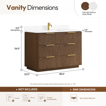 Zanica 48" Single Sink Bath Vanity in Oak Light Walnut