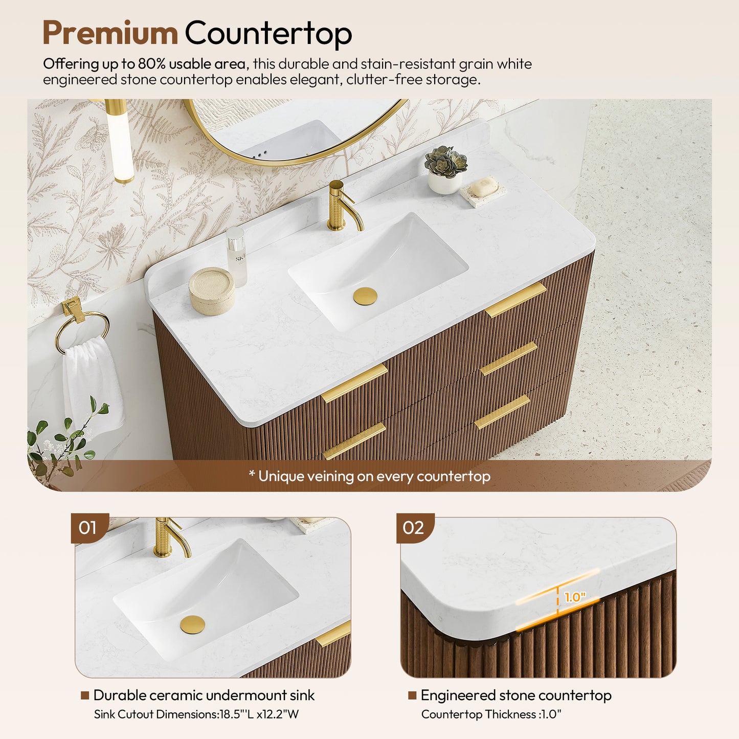 Zanica 48" Single Sink Bath Vanity in Oak Light Walnut