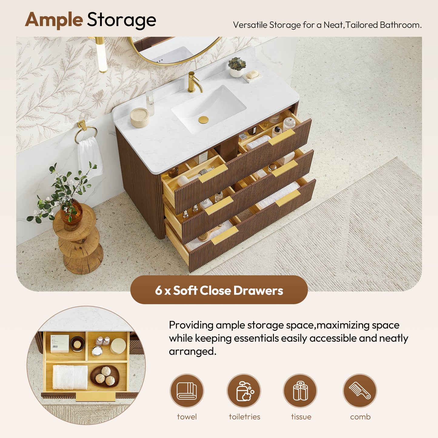 Zanica 48" Single Sink Bath Vanity in Oak Light Walnut