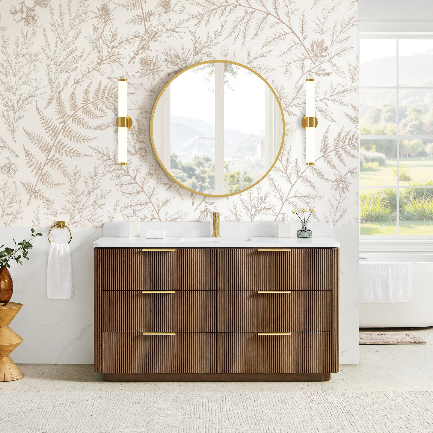 Zanica 60" Single Sink Bath Vanity in Oak Light Walnut