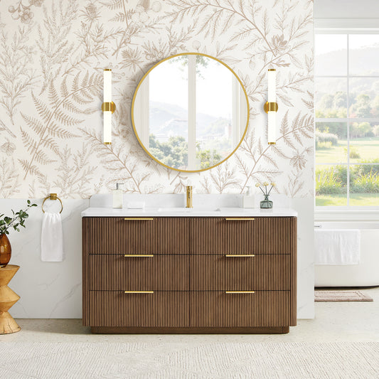 Zanica 60" Single Sink Bath Vanity in Oak Light Walnut