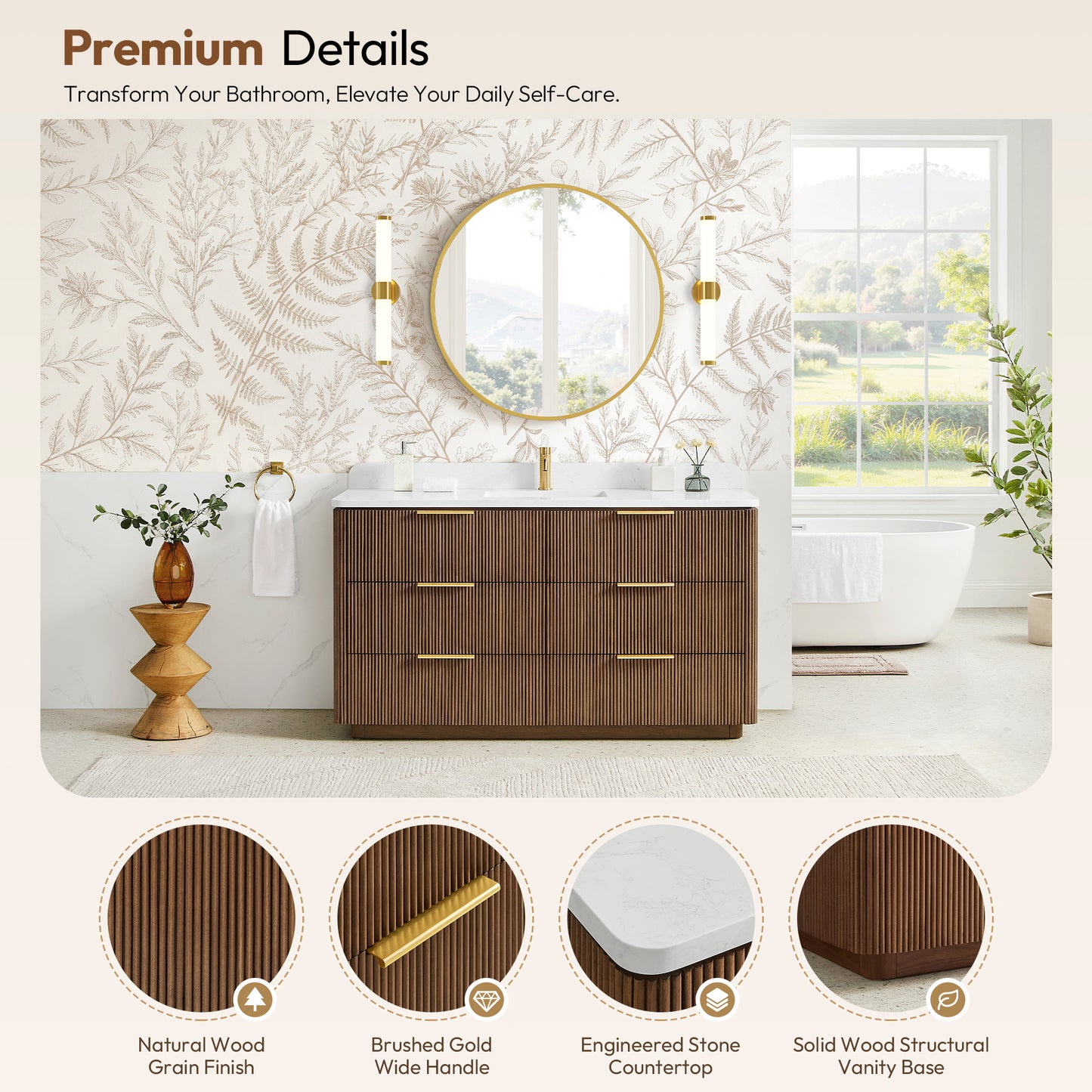 Zanica 60" Single Sink Bath Vanity in Oak Light Walnut