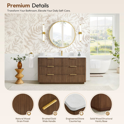 Zanica 60" Single Sink Bath Vanity in Oak Light Walnut