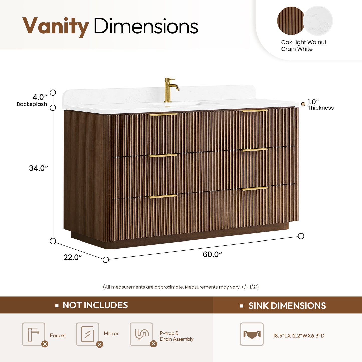 Zanica 60" Single Sink Bath Vanity in Oak Light Walnut