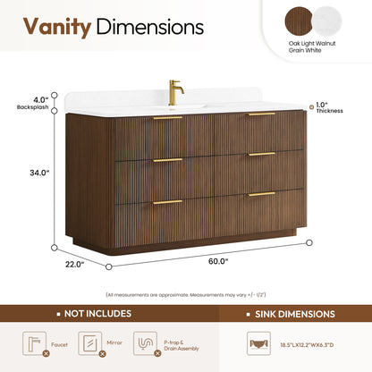 Zanica 60" Single Sink Bath Vanity in Oak Light Walnut