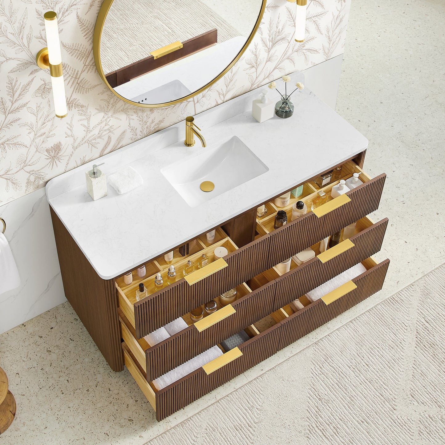 Zanica 60" Single Sink Bath Vanity in Oak Light Walnut