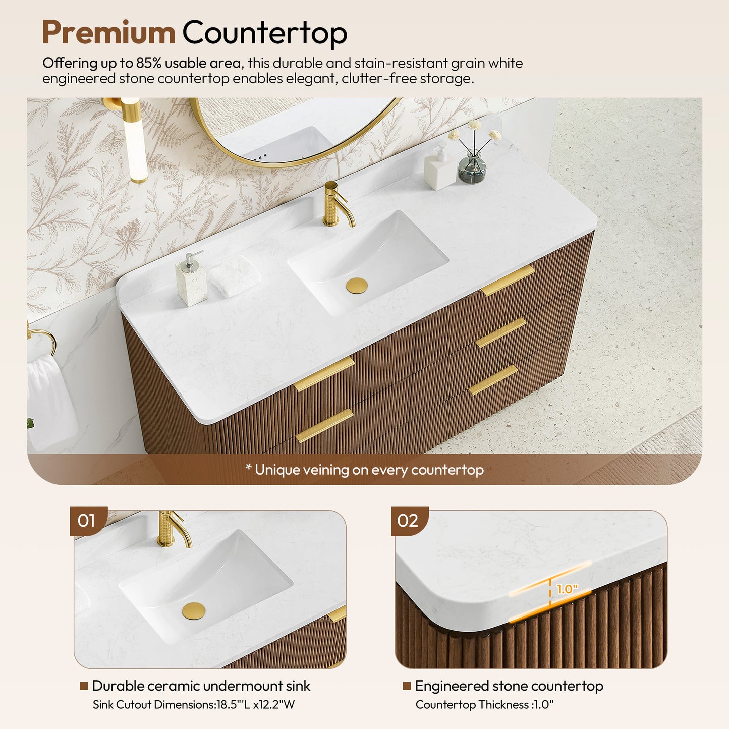 Zanica 60" Single Sink Bath Vanity in Oak Light Walnut