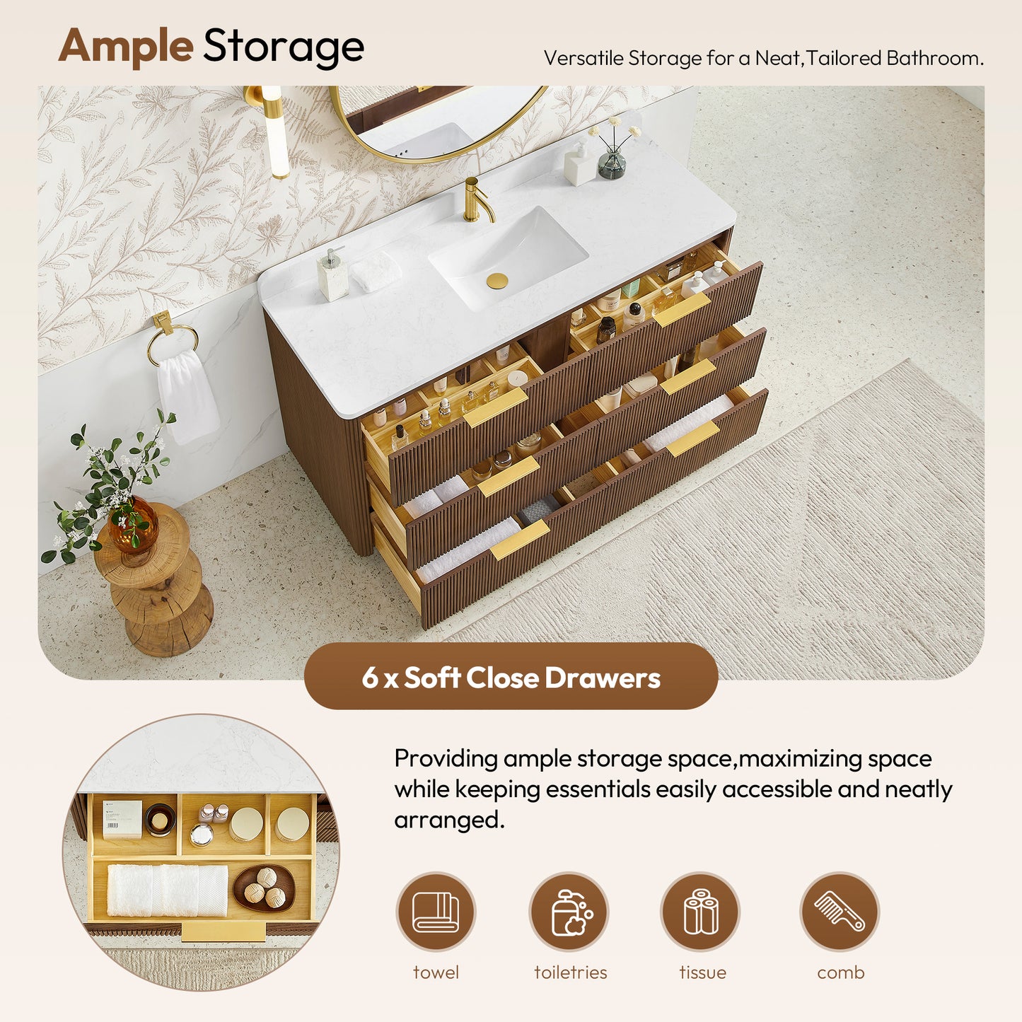 Zanica 60" Single Sink Bath Vanity in Oak Light Walnut