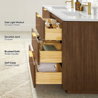 Zanica 72" Double Sink Bath Vanity in Oak Light Walnut