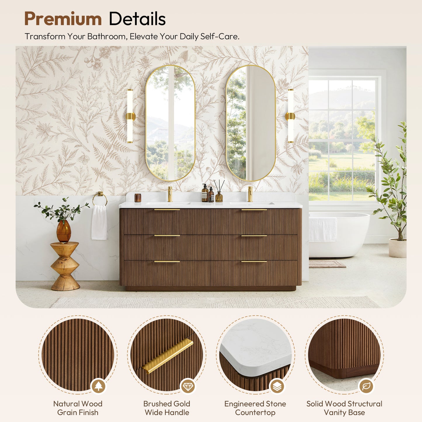 Zanica 72" Double Sink Bath Vanity in Oak Light Walnut