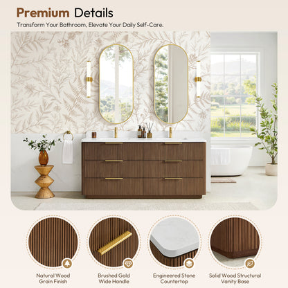 Zanica 72" Double Sink Bath Vanity in Oak Light Walnut