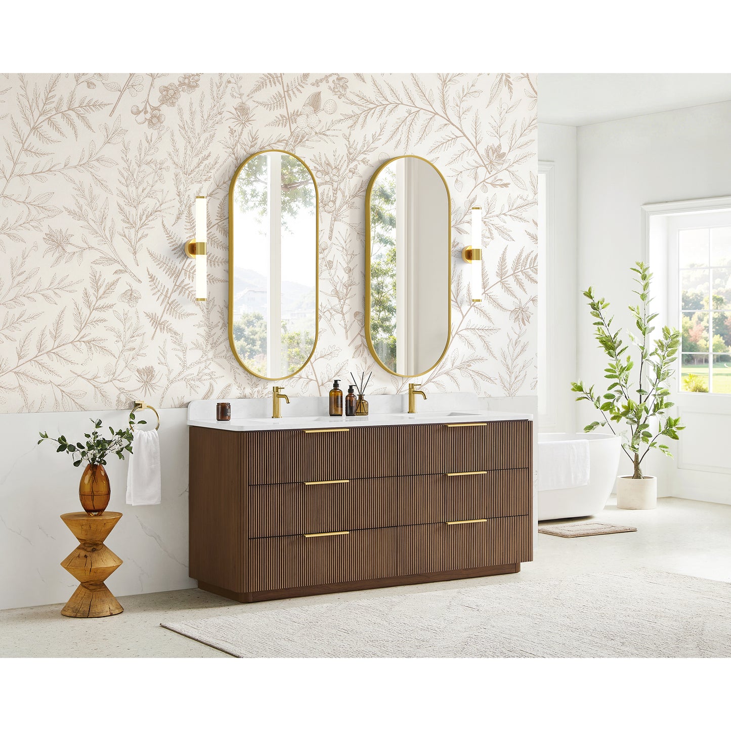 Zanica 72" Double Sink Bath Vanity in Oak Light Walnut