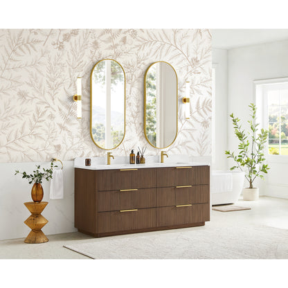 Zanica 72" Double Sink Bath Vanity in Oak Light Walnut