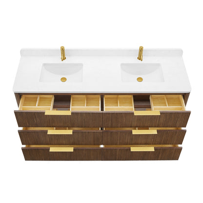 Zanica 72" Double Sink Bath Vanity in Oak Light Walnut