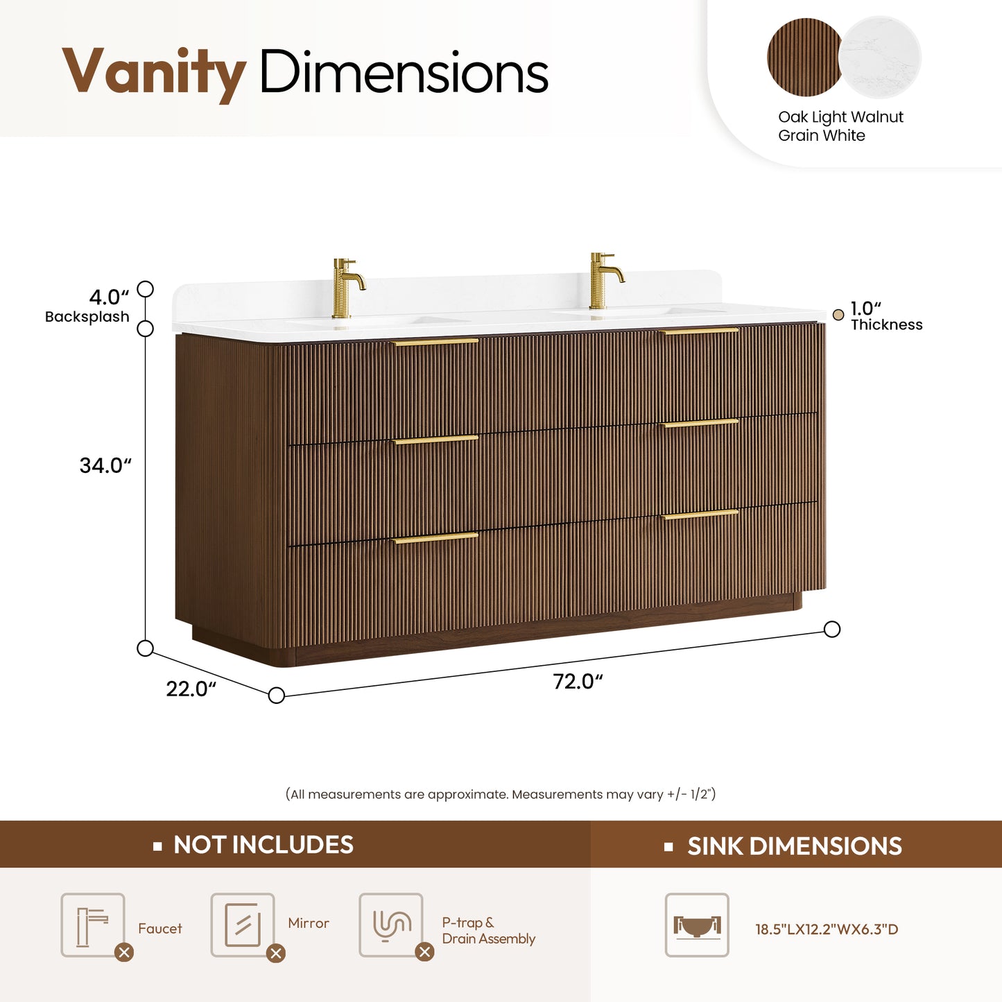 Zanica 72" Double Sink Bath Vanity in Oak Light Walnut